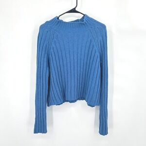Cropped Ribbed Knit Sweater L Blue American Eagle‎ Y2K Cozy Indie Everyday Cozy